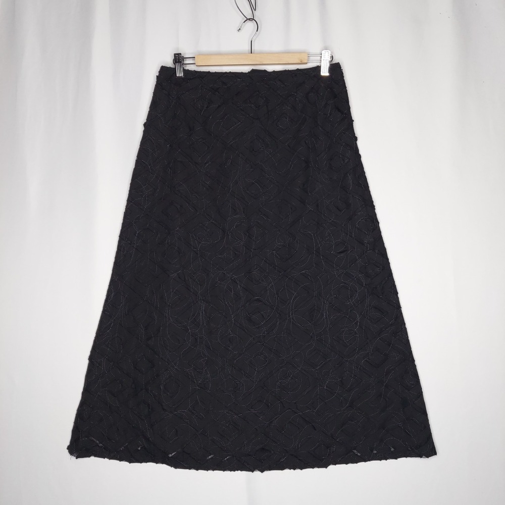 Robert Kitchen Midi Skirt 6 Black Mesh Geometric Lined Evening Party Vtg Y2K